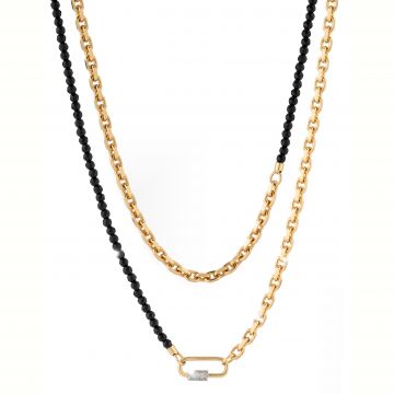 Collana Palermo modello chanel con catena media e piccola e filo di pietre di giada