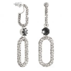 Orecchini Jolie a catena con due maglie in argento con lavorazione traforata e pietra nera